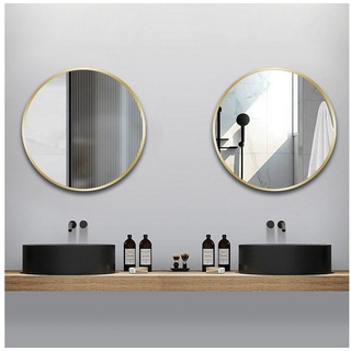 Boromal Badspiegel Rund Spiegel 60cm 50cm Wandspiegel Gold Schwarz (Badezimmerspiegel, 1-St., mit Alu Mteall Rahmen), mit explosionsgeschützte membran goldfarben