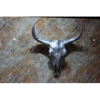 JVmoebel Skulptur Stierkopf aus Silber mit Hörnern aus Metall, Made in Europa silberfarben