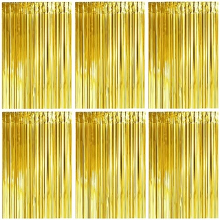 Lametta Vorhänge, 6 Stück Gold Glitzervorhang Fringe 1m x 2m Metallic Folienfransen Hintergrund, Luftschlangen Folie Vorhang für Geburtstag Hochzeit Weihnachten Party Dekoration, Tinsel Curtains