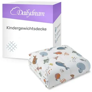 nivion gmbh Dailydream Kinder Gewichtsdecke | 90x120 | 2,5 kg | Motiv Ocean | aus 100% Baumwolle | mit Glasperlenfüllung | schwere Decke zum Schlafen | Weighted Blanket | Therapiedecke | Körpergewicht 20-35 kg