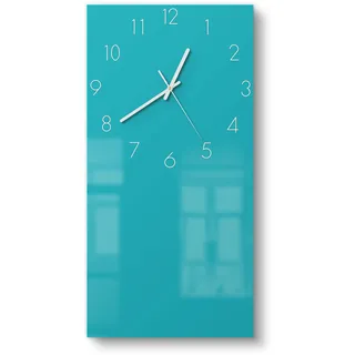 DEQORI Glasuhr | horizontal 30x60 cm | Unifarben - Türkis | große XXL Design Uhr aus Glas | leise Wanduhr für Wohnzimmer & Küche | moderne Hingucker Uhr für die Wand