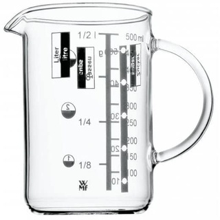 WMF Gourmet Messbecher Glas 500ml, hitzebeständiges Glas, Messbecher 500ml, Skalierung für Liter, Milliliter, Tassen und Gramm