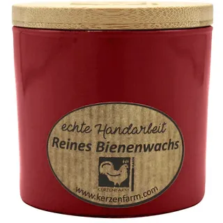 100% Bienenwachskerze im Glas 70/70 mm, Dunkelrot, KERZENFARM HAHN, Brenndauer 17h