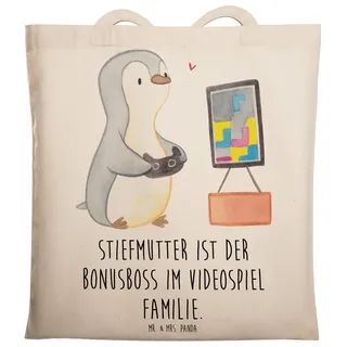 Mr. & Mrs. Panda Tragetasche Stiefmutter Bonusboss, Tote Bag, Transparent, Stiefkind, Freude, Vide (Packung, Stiefmutter Familie Verwandte), Uni Tasche Beutel Liebe