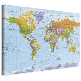 murando - deutsche Weltkarte zum pinnen - Pinnwand & Leinwandbild 90x60cm 1 Teilig - Kunstdruck modern Wandbilder XXL Wanddekoration Design Wand Bild - Landkarte Weltkarte k-A-0151-v-a