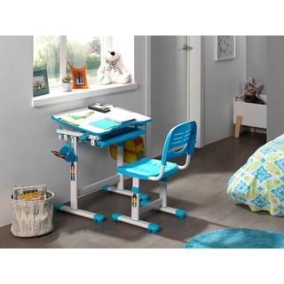 Vipack Kinderschreibtisch Comfortline (Set, mit Stuhl), Schülerschreibtsich, ergenomisch höhenverstellbar, mit Stauraumfach blau|weiß