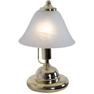 etc-shop Messing Tischlampe Antik Tischleuchte goldfarbene Tischlampe Nachttischleuchte Schreibtischlampe, Messing Alabasterglas, 17x27cm, Bibliothek Lesezimmer Wohnzimmer