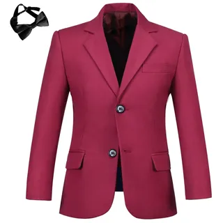 Blazer für Jungen, formelle Sportmäntel mit Fliege, einfarbig, Smoking, Blazer für Jungen, Dinnerparty, Burgunder, 2 Jahre - 2 Jahre