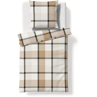 FLEURESSE Lech Kariert 100% Baumwolle Beige/Grau 135 x 200 cm + 80 x 80 cm