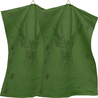 Sander Geschirrtuch"Christmas Deer" 2er-Pack Halbleinen grün Größe 50x70 cm