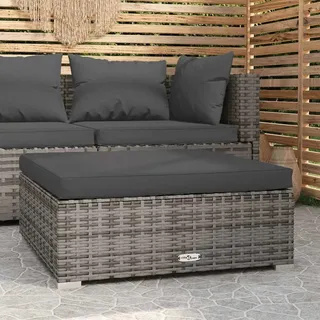 SDWEHO7 Garten Hocker mit Kissen, Outdoor Sitzfläche Balkon Lounge Sitzhocker Fußhocker Fußablage Fußstütze Gartenmöbel, Grau 70x70x30 cm Poly Rattan