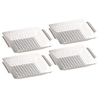 Rosenstein & Söhne 4er-Set Edelstahl-Grill-Schalen für Gemüse und kleines Grillgut, 1 mm