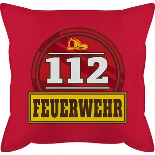Kissen 50x50 - 112 Feuerwehr Abzeichen - 50 x 50 cm - Rot - geschenke für feuerwehrmänner feuerwehrgeschenkartikel feuerwehrkissen feuerwehrmann mit feuerwehrgeschenk zierkissen feuerwehrgeschenke