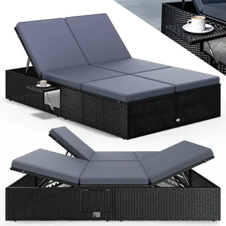 CASARIA Sonnenliege 200 x 115 x 33 cm Schwarz/Anthrazit