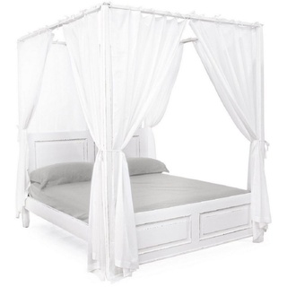 Casa Padrino Landhausstil Doppelbett Antik Weiß 175 x 209 x H. 210 cm - Massivholz Bett mit Baumwoll Vorhängen - Schlafzimmer Möbel im Landhausstil - Landhausstil Möbel