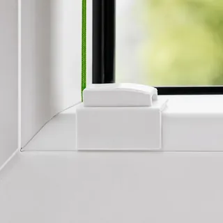 Plissee-Klebeplatten mit Gelenk und Spannschuh – Montage ohne Bohren für PVC- und Aluminiumfenster – 4er-Set, weiß, inkl. Reinigungstuch