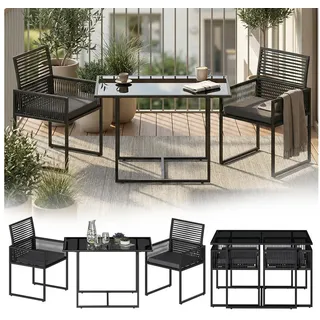 STEELSØN Gartenlounge-Set Kynaris 3-teilig, Polyrattan, mit Sitzpolstern, Glasplatte & 2 Stühlen, (schwarz/anthrazit, platzsparend klappbar), Sitzgruppe für Balkon/Garten, Balkonset, Gartengarnitur wetterfest schwarz