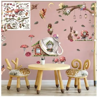 Sunnywall Wandtattoo XXL Wandtattoo Feenzimmer Set Zauberwald Kinderzimmer Aufkleber rosa