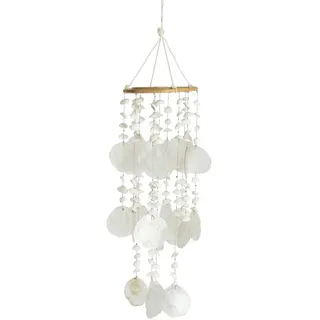 Kangside Windspiel Mobile Capiz Muscheln 45x14cm Muschelkette Deko Muschelgirlande Hängedeko Mobile Balkon Fenster Terrasse Garten Weiß Braun