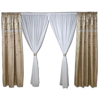 Gardinen by Justyna Verdunkelungsvorhang Vorhang Schal Set Gold Beige, Kräuselband, Lichtschutz, Blickdicht,Verdunkelung,Verdunkelt,Kräuselband,Store beige