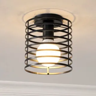 iDEGU Deckenleuchte 16cm Industrial Design Schwarz Käfig Lampenschirm aus Eisen Vintage Lampe E27 Deckenlampe für Schlafzimmer Küche Flur (Zylinder)