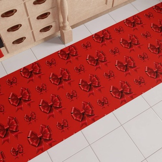 PETTI Artigiani Italiani - Küchenteppich für Weihnachten, Läufer für Küche, Weihnachten, rutschfest und waschbar, Teppich für Weihnachten, 52 x 440 cm, rote Schleife, Made in Italy