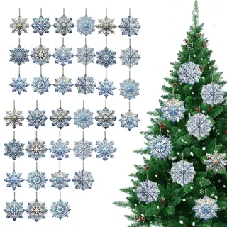 PIujsym 36 Stück Weihnachtsbaumschmuck Schneeflocke, Filigraner Baumschmuck Weihnachten in Blau, Christbaumschmuck Blau für Festliche Winterdeko, Ideal als Weihnachts Deko AST zum Aufhängen