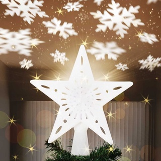 Bakaji Leuchtende Stern-Spitze mit reflektierendem Schneeflocken auf Decke, Höhe 26 cm, Dekoration Weihnachtsbaumspitze, Weihnachtsdekoration mit Glitzer (weiß)