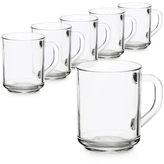 com-four Teeglas Teeglas, Trinkgläser mit Henkel für Tee und Kaffee, 6-tlg., Henkel-Glas für Heißgetränke, Kakao, Latte Macchiato und Cappuccino