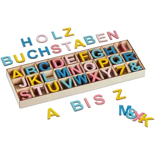 Relaxdays Holzbuchstaben Set, 324 TLG., Blau,Gelb,Rosa