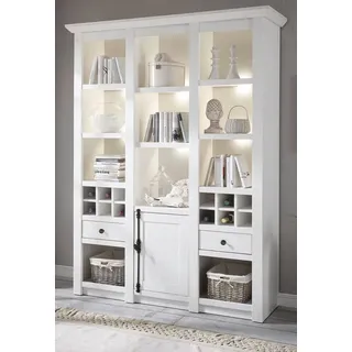 Furn.Design Buffet Hooge (Buffetschrank in Pinie weiß Landhaus, 147 x 207 cm) mit Drehriegel und Flaschenregal weiß
