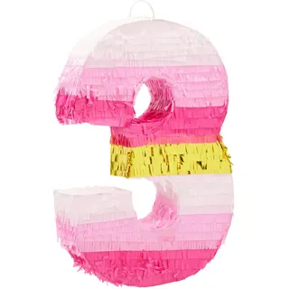 BLUE PANDA Pinata Nummer 3, Rosa und Gold, für Mädchen, Party-Dekoration, klein, 41,9 x 27,9 x 7,6 cm