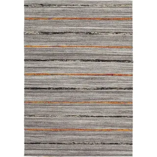 Padiro Stilvoller Kurzflor-Teppich 120 x 170 cm - Dunkelbeige - modernes Streifenmuster - für Fußbodenheizung - aus Wolle, Baumwolle und Seide - Beige