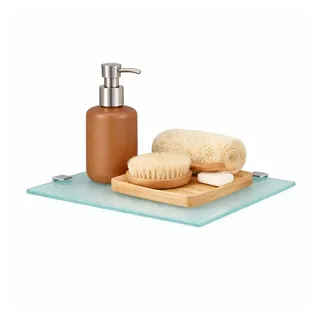 HOOZ Eckregal Glasregal Eckablage ESG – 6 mm, quadratisches Duschregal mit Halterung, Eckregal, Platzsparende Glasablage für Dusche, Bad, Küche oder Wohnraum weiß 25 cm x 25 cm