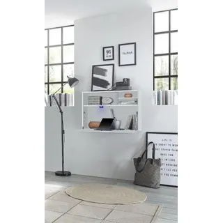 Hängeschrank Sekretär Wandschreibtisch Home Office flexibel weiss matt - Weiß/Braun