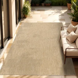 Paco Home Outdoor Teppich, Wetterfest Pflegeleicht Küchenteppich Ideal für Terrasse Balkon Garten, Flachgewebe Sisaloptik Modern Einfarbig meliert, 150x150 cm Quadratisch, Natur