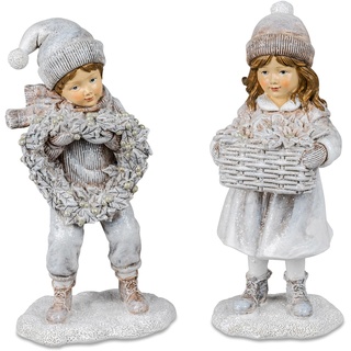 formano 2er Dekofigur Winter Kinder mit Herz und Korb | Weihnachten Winterfigur | 19x8 cm