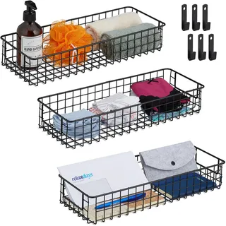 Relaxdays Drahtkorb 3er Set Wand Aufbewahrungskorb 24 x 42 x 17 cm schwarz