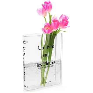 Book Vase, Klare Buchvase, Klare Buchblumenvase, ABS Buch Vase, Transparente Vase, Tulpenvase, Buchvase für Heimdekoration, für Blumenarrangements, Schlafzimmer, Wohnzimmer, Büro und Tischdekoration