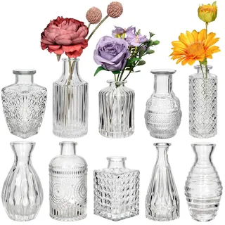 Deko Glas Kleine Vasen Set, 20 Stück Tischdeko Hochzeit Vase, Mini Tisch Deko Vintage Vase Glas, Konfirmation Kleine Vasen für Tischdeko,Vintage Flaschen,Blumenvase Deko Geburtstag,Wedding Decoration