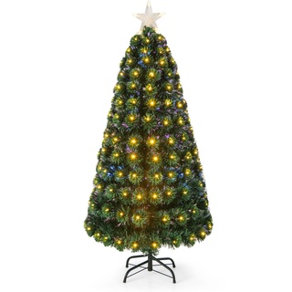LIFEZEAL Weihnachtsbaum mit LED, Christbaum PVC mit 170 LED-Leuchten, Verschneiter Kunstbaum mit 8 Lichteffekten, Künstlicher Tannenbaum mit Metallständer, Grün (150cm)