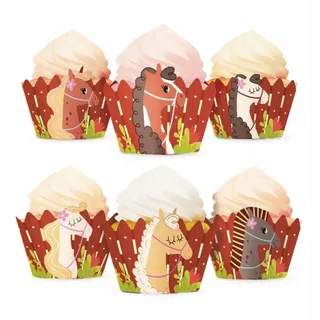 Festivalartikel Muffinform Muffin Wrapper Pferde 6 Stk – Deko Cupcake Hüllen Kinder Party, (1-tlg)