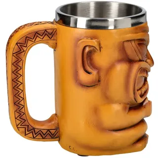 Figuren Shop GmbH Bierkrug Krug - Tiki Becher - Mythologie Bierkrug Deko Bierbecher Götzenfigur, Kunststein (Polyresin), Edelstahl bunt