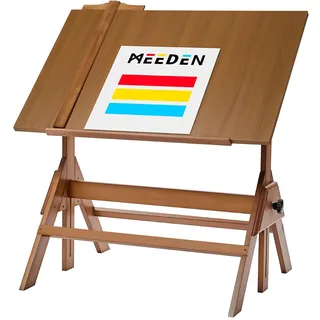 MEEDEN Zeichentisch: 90 x 60cm hölzerner Kunsttisch mit verschiedenen Höhen | Einstellbarer Winkel für Erwachsene – Vintage-Zeichentisch mit Stiftablage und Lineal für Malen, Schreiben, Hell Walnuss