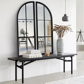 OUSHUAI Schwarzer gewölbter Spiegel, 2er-Set, Fensterscheibenspiegel für Wanddekoration, Bauernhaus, Wandspiegel für Eingang, Flur, Wohnzimmer, Kamin. 2 Stück, 96,5 x 34,5 cm