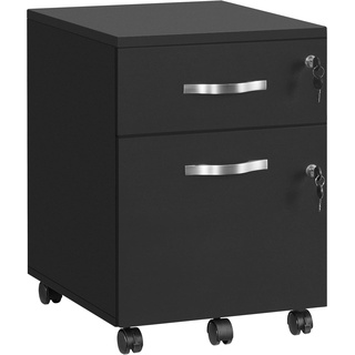 VASAGLE Rollcontainer, abschließbar, Aktenschrank mit 2 Schubladen, 5 Rollen und Verstellbarer Hängeregistratur, strukturierte Oberfläche, für Dokumente im A4- und Letter-Format, schwarz LCD22BV1
