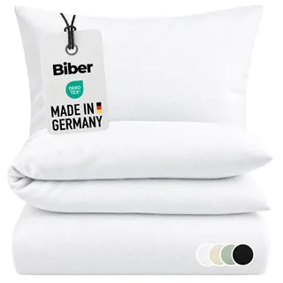 Carpe Sonno Biber Bettwäsche 135x200 Baumwolle Winter Warm Winterbettwäsche | MADE IN GERMANY | Kuschelige Flanell Bettwäsche 135 x 200 | Uni Feinbiber Bettbezug Set | Flauschige Biberbettwäsche Weiß