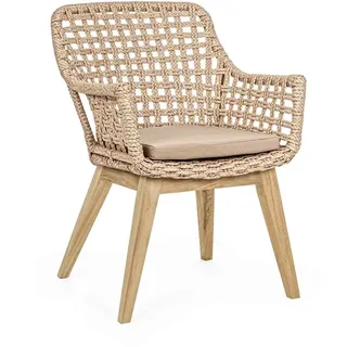 Gartenstuhl Madison Viro aus Teak und Kunstfaser, skandinavischer Stil, natur, mit Armlehnen und Kissen