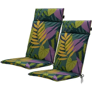 Casativo, Sitzkissen, 2er-Set Hochlehner-Auflage, Gartenstuhlkissen, Blätterdesign grün, 120 x 50 cm (120 x 50 cm)