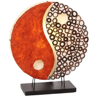 Tischlampe Ying Yang Rot 30cm Capiz Bambus Handarbeit